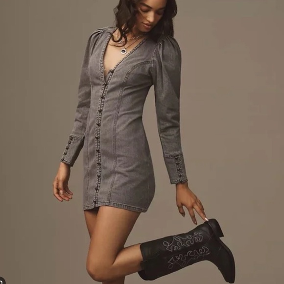Anthropologie Dresses & Skirts - Anthropologie X Pilcro Puff Sleeve Denim Mini Dress Gray